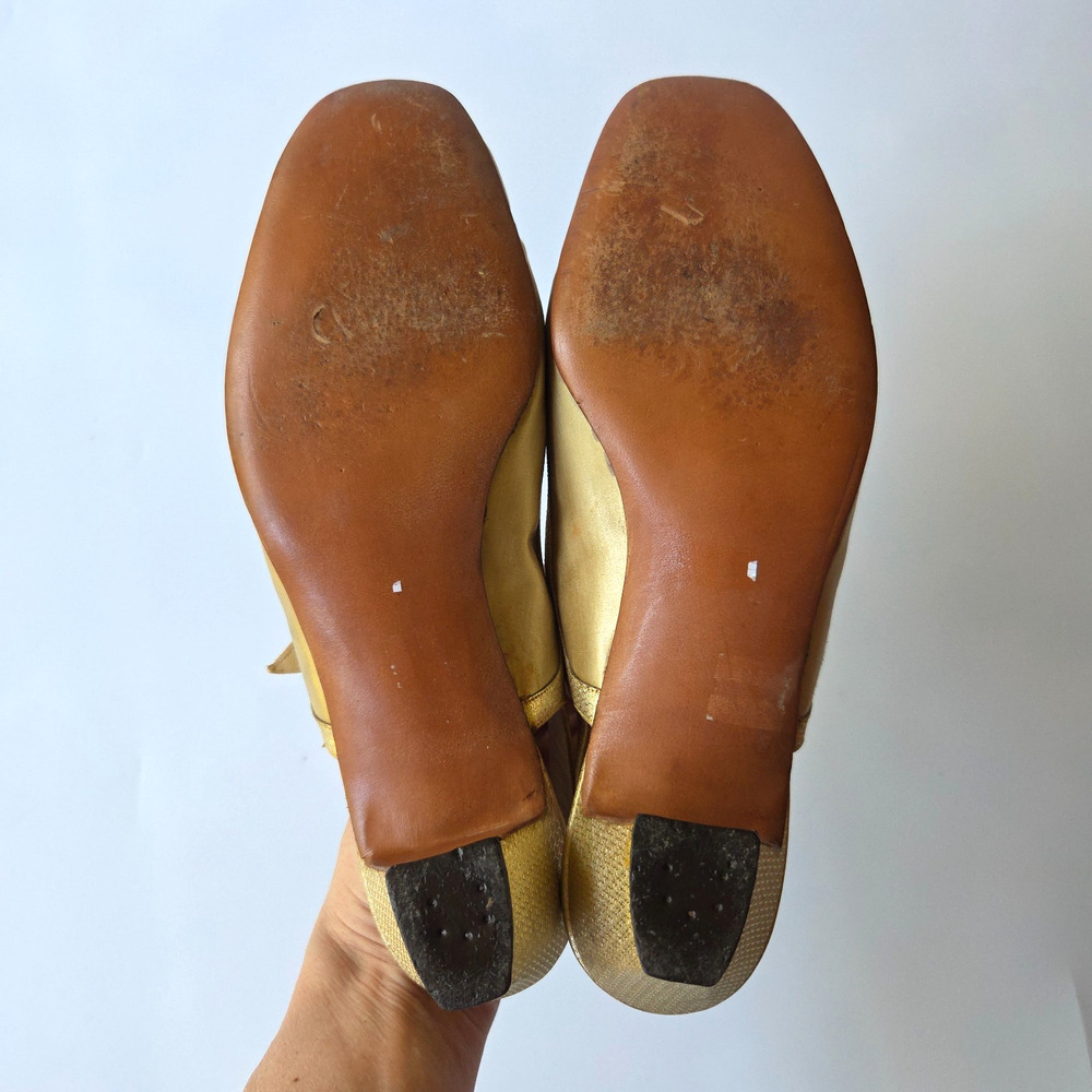Vintage 60s Gold Kitten Heels Size 6.5 Strappy Dan Berk Joseph Magnin Retro - Picture 7 of 8